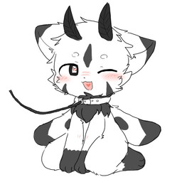 ambiguous_gender antennae_(anatomy) anthro black_body black_eyes black_fur blush blush_lines cheek_tuft chest_tuft collar facial_tuft fur heart_eyes heart_symbol kneeling looking_at_viewer multicolored_body multicolored_fur one_eye_closed open_mouth simple_background solo tuft white_background white_body white_fur wings wink winking_at_viewer chano normal_345345_(character) arthropod insect lepidopteran moth 1:1