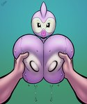 areola big_breasts big_nipples bodily_fluids breasts breasts_bigger_than_head duo eyelashes female hand_on_breast huge_breasts huge_nipples hyper lips male nipples nude simple_background simple_eyes sweat thick_lips connthicc game_freak nintendo pokemon castform generation_3_pokemon normal_castform pokemon_(species) hi_res