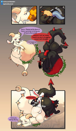 anal anal_vore anus balls black_body black_fur dialogue digestion fur genitals multiple_prey oral_vore sex speech_bubble text thick_thighs vore weight_gain white_body white_fur kaizoart chikn_nuggit mythology chikn_nuggit_(chikn_nuggit) fwench_fwy_(chikn_nuggit) iscream_(chikn_nuggit) demon dragon lagomorph leporid mammal mythological_creature mythological_scalie rabbit scalie 2025 absurd_res digital_media_(artwork) english_text hi_res url nonbinary_(lore)