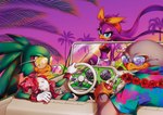 absurd_res anthro car clothing eyewear female gloves group handwear hi_res jet_the_hawk kerchief male plant sega shirt sonic_riders sonic_the_hedgehog_(series) storm_the_albatross sunglasses topwear tree trio v-mordecai vehicle wave_the_swallow