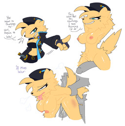 ahegao anthro anthro_focus areola arm_pull big_breasts biped blue_eyes bodily_fluids breasts breath challenge closed_smile clothed clothed_anthro clothed_female clothing coat constricted_pupils cum cum_in_vagina cum_inside cum_splatter dialogue duo ejaculation faceless_anthro faceless_character faceless_male female female_focus fingerless_gloves from_behind_position fur fur_tuft genital_fluids genitals gesture glans glistening glistening_breasts gloves hand_behind_head hand_gesture handwear hat hat_only head_tuft headgear headgear_only headwear headwear_only hip_tuft humanoid_genitalia humanoid_penis knee_tuft leg_tuft looking_pleasured male male/female melee_weapon mostly_nude mostly_offscreen_male mouth_closed neck_tuft nipples nude penetration penile penile_penetration penis pointing prison_guard_position pupils pussyjob restrained_arms scabbard sex simple_background small_pupils smile smirk solo_focus spank_marks speech_marker sweat sword text three-quarter_view tongue tongue_out topwear tuft undressing vaginal vaginal_penetration weapon white_background yellow_body yellow_fur snazzle_snapp instant_loss_2koma krissie_(snazzle_snapp) canid canine canis domestic_dog mammal digital_drawing_(artwork) digital_media_(artwork) english_text sequence