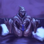 1:1 2019 2_toes 3_fingers alien anthro anus bioware butt commander_ledi electronic_arts erection feet fingers front_view full-length_portrait garrus_vakarian genitals grey_body legs_up male mass_effect nude penis portrait presenting presenting_anus purple_penis sitting solo spread_butt spreading toes turian