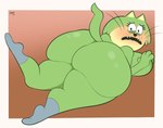 anthro big_butt blush breasts butt female huge_butt looking_back lying nervous nude on_back plantigrade solo dm81 hanna-barbera jellystone_(hbo_max) top_cat_(series) spook_(top_cat) domestic_cat felid feline felis mammal hi_res