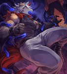 anthro blue_eyes clothed clothing male oral oral_penetration penetration sex solo tentacle_around_arm tentacle_in_mouth tentacle_penetration tentacle_sex tentacles nurinaki arknights hypergryph studio_montagne hung_(arknights) canid canine canis domestic_dog mammal 2023 hi_res