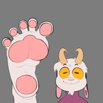 5_toes anthro clothed clothing feet foot_fetish foot_focus fur horn humanoid_feet looking_at_viewer male pawpads plantigrade simple_background smile soles solo toes white_body yellow_eyes twistedfurby furby_(twistedfurby) bovid caprine caprine_demon demon goat goat_demon mammal 1:1 digital_media_(artwork) meme