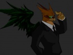 anthro beak clothed clothing eyewear feathered_wings feathers glasses male necktie solo suit wings himasora mythology pandemonium_company pixiv_project avian demon gryphon mythological_avian mythological_creature 2009 digital_media_(artwork) half-length_portrait portrait