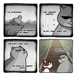dialogue duo feral male male_feral open_mouth outside overweight overweight_feral overweight_male stairs tail text kashicats cali_(kashicats) mochi_(kashicats) domestic_cat felid feline felis mammal 1:1 comic digital_media_(artwork) english_text
