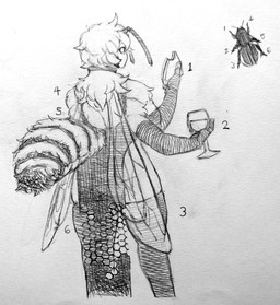 4_arms alcohol antennae_(anatomy) anthro arthropod_abdomen back_wings beverage black_line_art breasts butt clothed clothing container cup dress drinking_glass eyebrows female food fur furgonomics glass glass_container glass_cup grey_background hair holding_container holding_cup holding_drinking_glass holding_food holding_object holding_sandwich holding_wine_glass insect_wings legwear looking_at_viewer looking_back looking_back_at_viewer multi_arm multi_limb rear_view sandwich_(food) simple_background solo thick_thighs thigh_highs wine wine_glass wings numberninelarge arthropod bee hymenopteran insect absurd_res graphite_(artwork) hi_res portrait three-quarter_portrait traditional_media_(artwork)