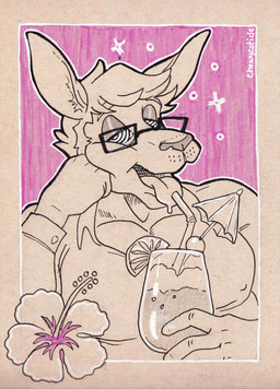 abstract_background alcohol anthro beverage clothed clothing drunk eyewear flower glasses male muscular muscular_anthro muscular_male pink_background plant shirt simple_background solo spiral spiral_eyes substance_intoxication tongue tongue_out topwear chewycuticle kangaroo macropod mammal marsupial 2017 cross-hatching hatching_(art) shaded traditional_media_(artwork)