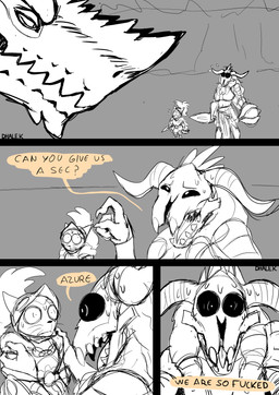 ambiguous_gender anthro armor bone clothed clothing dialogue female fur grabbing_shoulders group hair horn male simple_background size_difference skull skull_head text trio weapon dhalek capcom monster_hunter mythology azure_(dhalek) ghillie_(dhalek) dragon elder_dragon felid feline felyne gogmazios humanoid lynian mammal mythological_creature mythological_scalie palico scalie absurd_res comic digital_media_(artwork) english_text hi_res meme sketch