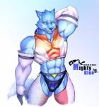 abs anthro biceps blue_body blue_fur clothed clothing countershading front_view fur gloves gradient_background handwear male muscular muscular_anthro muscular_male navel pecs simple_background solo wolfmalro canid canine canis mammal wolf 2017 digital_media_(artwork) portrait three-quarter_portrait