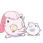 ambiguous_gender blue_eyes duo fangs hair pink_body pink_hair simple_background smile teeth white_background yellow_eyes jphattaosuzo nintendo pokemon ancient_pokemon generation_1_pokemon generation_9_pokemon jigglypuff paradox_pokemon pokemon_(species) scream_tail sphere_creature waddling_head digital_media_(artwork) hi_res