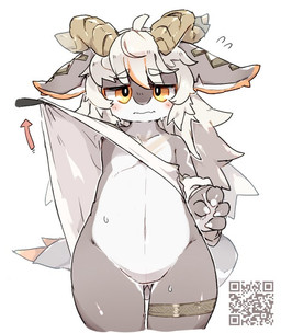 2_horns ambiguous_anthro ambiguous_gender anthro biped blush bodily_fluids clothed clothed_ambiguous clothed_anthro clothing clothing_lift curvy_figure featureless_crotch front_view grey_body hair half-closed_eyes horn legband long_hair monotone_hair multicolored_body narrowed_eyes navel partially_clothed qr_code shirt shirt_lift simple_background slim slim_ambiguous slim_anthro solo straight_hair sweat thick_thighs topwear two_tone_body white_background white_body white_hair ookm mythology foshunia_(vrc) dragon mythological_creature mythological_scalie scalie 2023 cel_shading digital_drawing_(artwork) digital_media_(artwork) portrait shaded three-quarter_portrait