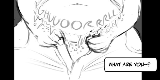 ambiguous_gender anthro asking_another belly big_belly black_bars bottomwear clothed clothing navel offscreen_character open_bottomwear open_clothing open_pants pants rumbling_stomach solo sound_effects speech_bubble talking_to_another text undressing tiosqr lagomorph leporid mammal rabbit english_text hi_res monochrome male_(lore)