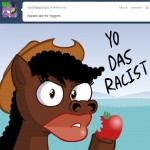 apple ask_jappleack black_hair brown_eyes clothing dialogue female food fruit hair hat headgear headwear huge_lips looking_at_viewer plant racial_caricature racial_slur racism slur solo stereotype text what_has_magic_done hotdiggedydemon friendship_is_magic hasbro my_little_pony tumblr equid equine horse mammal pony 1:1 english_text reaction_image