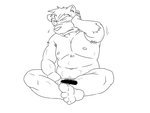 anthro belly blush censor_bar humanoid_hands ineffective_censorship kemono male moobs navel nipples overweight overweight_anthro overweight_male simple_background sitting solo white_background oogamikennta bear mammal 2012 4:3 censored monochrome