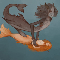 breasts duo ear_piercing ear_ring female female_on_bottom female_penetrated fin fish_tail genitals gills grey_body grey_hair gynomorph gynomorph/female gynomorph_on_top gynomorph_penetrating gynomorph_penetrating_female hair hand_holding head_fin horn humanoid_pointy_ears intersex intersex/female intersex_on_top intersex_penetrating intersex_penetrating_female jewelry larger_gynomorph larger_intersex long_hair looking_pleasured necklace nipples nude on_bottom on_top orange_body orange_hair penetration penile penile_penetration penis penis_in_vagina piercing pointy_ears red_eyes ring_piercing sex size_difference small_breasts small_waist smaller_female smaller_penetrated split_form torso_grab underwater vaginal vaginal_penetration water what syvaron aquatic humanoid merfolk 1:1