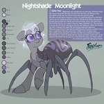 4_eyes 8_legs dialogue fangs female grey_hair hair looking_up multi_eye purple_eyes solo teeth text fluffyxai hasbro my_little_pony arachnid arachnid_taur arthropod arthropod_taur hybrid spider spider_taur spiderpony taur 1:1 english_text flat_colors hi_res model_sheet