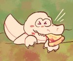 anthro blush claws eating eating_food eyes_closed food male pizza pizza_slice scales sharp_teeth smile solo tail teeth white_body white_claws white_nose white_scales white_tail datbx datbx_(datbx) alligator alligatorid crocodilian reptile scalie 2023 digital_media_(artwork)