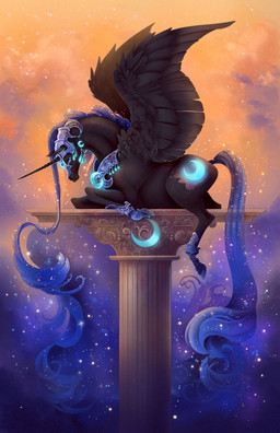 armor blue_eyes blue_hair column cutie_mark female hair headgear helmet horn jewelry lying necklace pillar solo sparkles wings chutkat friendship_is_magic hasbro my_little_pony mythology nightmare_moon_(mlp) equid equine mammal mythological_creature mythological_equine winged_unicorn 2017 hi_res