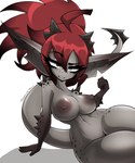 big_breasts breasts female grey_body hair nipples nude red_hair simple_background thick_thighs white_background twistingtoxic arza_(alborotador0) goblin humanoid