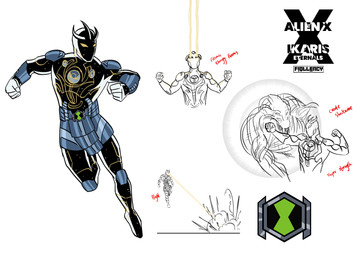 armor athletic black_body cosmic_body fusion male male_focus mouthless omnitrix solo star text yellow_eyes fiqllency ben_10 cartoon_network marvel marvel_cinematic_universe alien_x alien alien_humanoid celestialsapien humanoid monster absurd_res crossover english_text hi_res