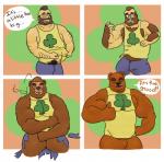 2017 4_fingers animal_crossing anthro anthrofied arm_hair barazoku base_two_layout basic_sequence bear beard big_muscles biped black_nose blue_clothing body_hair border bottomless bottomwear brown_body brown_fur clothed clothing clubs_(suit) crotch_tuft denim denim_bottomwear denim_clothing dialogue digital_drawing_(artwork) digital_media_(artwork) english_text eyes_closed eyewear facial_hair facial_hair_growth facial_hair_to_fur fingers fish four_frame_grid four_frame_image four_frame_sequence fur fur_growth gesture glasses grid_layout growth hair_to_fur hairy half-closed_eyes hand_gesture hand_on_hip human human_to_anthro humanoid_hands jeans light_body light_skin looking_at_hand looking_at_self male mammal manly marine mohawk muscle_growth muscular muscular_anthro muscular_male narrowed_eyes nintendo open_mouth open_smile pants pecs regular_grid_layout sequence shirt shocked smile snout snout_growth solo species_transformation speech_bubble standing strain suit_symbol surprise tan_body tan_skin tank_top teddy_(animal_crossing) text thumbs_up topwear torn_bottomwear torn_clothing torn_jeans torn_pants transformation transformation_sequence tuft two_row_layout verbal_reaction_to_tf white_border wide_eyed worried yellow_clothing zealman