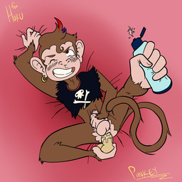 adolescent ahegao alternative_fashion anal anal_masturbation anthro balls barefoot black_outline blue_hair brown_body brown_eyes brown_fur clenched_teeth clothing dildo ear_piercing feet fur genitals hair looking_pleasured lube male masturbation outline penile penile_masturbation penis piercing prehensile_feet punk purple_hair red_hair sex_toy shirt skull_and_crossbones smile solo teeth toes topwear torn_clothing torn_shirt torn_topwear toying_self young cyndiquill200 punkey_(character) haplorhine mammal monkey primate 1:1 digital_media_(artwork) full-length_portrait portrait