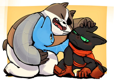 1_eye anthro black_body black_fur blush cape clothing cybernetics digitigrade disability eye_patch eyewear female fur green_eyes group machine male overweight overweight_male prosthetic prosthetic_arm prosthetic_limb red_clothing vetiver_n cartoon_network mao_mao:_heroes_of_pure_heart adorabat badgerclops sheriff_mao_mao_mao badger bat cyborg domestic_cat felid feline felis mammal mustelid musteline hi_res