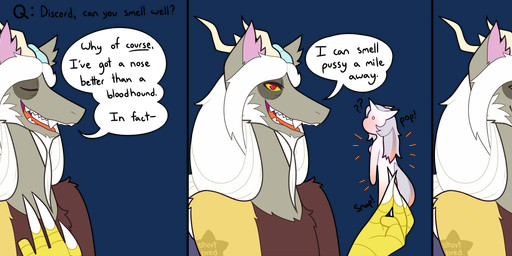 anthro chibi dialogue duo female horn male male_focus speech_bubble text shortbred friendship_is_magic hasbro my_little_pony mythology discord_(mlp) chimera draconequus equid equine mammal mythological_creature mythological_equine unicorn alpha_channel comic english_text hi_res