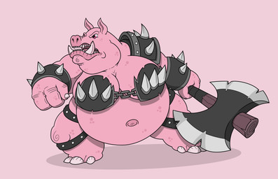 3_fingers angry anthro armlet armor axe barefoot belly big_belly big_breasts bracelet breasts chain clothed clothing doudren fantasy feet female fingers holding_object holding_weapon jewelry lips melee_weapon muscular muscular_female navel obese open_mouth organs outie_navel overweight overweight_female pauldron pink_body pink_eyes simple_background skimpy solo spikes teeth thick_lips thick_thighs topwear tusks unconvincing_armor weapon white_background wide_hips domestic_pig mammal suid suine sus_(pig) 2020 absurd_res colored hi_res