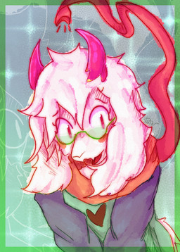 2_horns anthro black_sleeves blush clothing eyewear floppy_ears fur glasses green_clothing green_eyewear green_glasses green_topwear heart_clothing heart_symbol horn lop_ears male pink_horn scarf solo topwear white_body white_fur cosmic_logem deltarune undertale_(series) ralsei bovid caprine goat mammal half-length_portrait hi_res portrait