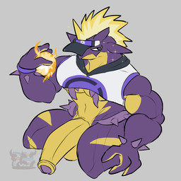 anthro armband balls belly biceps big_penis clothing cropped_hoodie electrical_hair electricity electricity_manipulation elemental_manipulation foreskin genitals glans grey_background half-erect hat headgear headwear hoodie huge_penis looking_at_viewer male markings mouth_closed multicolored_body pecs penis pseudo_hair purple_body purple_glans simple_background solo spikes spikes_(anatomy) topwear unretracted_foreskin visor_cap white_clothing white_hoodie white_topwear yellow_balls yellow_belly yellow_chest yellow_foreskin yellow_markings daikuhiroshiama nintendo pokemon pokemon_unite amped_toxtricity generation_8_pokemon pokemon_(species) toxtricity 2026 hi_res watermark