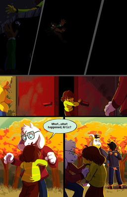 4_fingers 5_fingers adolescent age_difference anthro antlers barefoot black_background black_hair blonde_hair bodily_fluids bottomwear brown_hair buckteeth clothing cloven_hooves crying darkness dialogue door doorway duo eyewear falling feet female fingers fur glasses grass green_eyes hair hand_on_face head_tuft hooves horn hug jacket larger_anthro male older_anthro opening_door pants plant police police_hat police_uniform shirt simple_background size_difference skirt smaller_human standing sweater tears teeth text topwear tree tuft uniform white_body white_fur worried worried_look young younger_human lynxgriffin deltarune undertale undertale_(series) asgore_dreemurr asriel_dreemurr dess_holiday kris_dreemurr noelle_holiday rudolph_holiday boss_monster_(undertale) bovid caprine deer human mammal new_world_deer reindeer comic english_text hi_res brother_(lore) brothers_(lore) daughter_(lore) father_(lore) father_and_child_(lore) father_and_daughter_(lore) parent_(lore) parent_and_child_(lore) parent_and_daughter_(lore) sibling_(lore)
