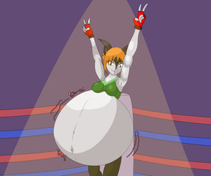anthro athletic belly big_belly biped black_outline bodily_noises boxing clothing different_sound_effects digestion_noises double_v_sign female female_pred fighting_ring fingerless_gloves fully_inside gesture gloves gluck hand_gesture hands_above_head handwear huge_belly hyper hyper_belly outline rumbling_stomach shortened_sound_effect solo sound_effect_variant sound_effects sport spotlight v_sign vore vowelless vowelless_sound_effect monarchyvore lagomorph leporid mammal rabbit absurd_res digital_media_(artwork) hi_res portrait three-quarter_portrait