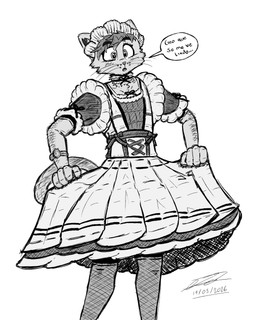 anthro biped blush clothed clothing femboy fur hair legwear maid_apron maid_collar maid_headdress maid_uniform male male_anthro open_mouth simple_background solo speech_bubble surprised text thigh_highs uniform sulky326 domestic_cat felid feline felis mammal 4:5 absurd_res digital_media_(artwork) hi_res monochrome signature sketch spanish_text translated