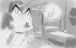 anthro bed bedroom blush breasts dialogue duo featureless_breasts female furniture looking_down male scarf text lilmoonie hoshi_(lilmoonie) canid canine fox human mammal 2021 comic english_text greyscale monochrome