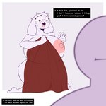 anthro areola big_breasts biped bodily_fluids breasts crying dialogue duo eyelashes faceless_character faceless_male female huge_breasts kneeling male mature_female nipples one_breast_out open_mouth pink_areola pink_nipples pupils speech_bubble tears text thick_thighs coffilatte_(artist) undertale_(series) toriel boss_monster_(undertale) 1:1 absurd_res english_text hi_res