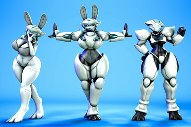 3_fingers 3_toes armor big_breasts bikini black_body black_sclera blue_background blue_eyes blue_tongue breasts cleavage clothed clothing cunnilingus_gesture fangs feet female fingers fist gesture glistening glistening_body grey_bikini grey_clothing grey_swimwear group headgear helmet looking_at_viewer naughty_face navel noseless open_mouth open_smile pseudo_hair simple_background smile smiling_at_viewer standing suggestive suggestive_gesture swimwear teeth toes tongue tongue_out trio two-piece_swimsuit ventral_groove white_armor white_bikini white_body white_clothing white_swimwear wide_hips extroke jaller_arts_(modeler) helldivers alien alien_humanoid animal_humanoid humanoid illuminate_(helldivers) lagomorph lagomorph_humanoid mammal mammal_humanoid 3d_(artwork) digital_media_(artwork) full-length_portrait hi_res portrait source_filmmaker_(artwork)