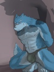 3:4 abs anthro biceps bound bulge canid canine canis clothing dominant dominant_male duo embarrassed hi_res inukami male male/male mammal muscular nipples pecs shadow submissive submissive_male tail thong underwear wolf