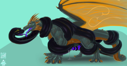 amber_eyes aroused aroused_face bedroom_eyes blue_eyes bodily_fluids claws coiling coiling_another coiling_around_body copper_scales cultist dominant dominant_female duo fangs female feral feral_on_feral french_kissing genital_fluids genitals glistening glistening_body glistening_scales glowing glowing_eyes grey_body grey_scales horn kissing leaking_precum licking_tongue long_tail long_tongue magic_runes male male/female markings narrowed_eyes open_mouth penis precum purple_body purple_mouth purple_penis purple_scales purple_tongue runes scales seductive sex submissive submissive_male tail tail_around_penis tail_fetish tail_play tail_sex tailjob teeth tongue wings wrapped_around_another yellow_eyes yellow_horn dreks_thel mythology vaaknith vetiscia_(oc) deity dragon mythological_creature mythological_scalie reptile scalie snake absurd_res hi_res