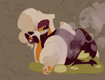 anthro clean_diaper clothed clothing diaper facesitting male object_in_mouth pacifier pacifier_in_mouth plushie sitting_on_another solo wearing_diaper smug_prince canid canine canis domestic_dog mammal hi_res