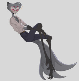 anthro belt bottomwear claws clothed clothing collared_shirt dress_shirt eyewear glasses male pants ring shirt simple_background solo sparkles tail topwear tuft white_background hoookerii hellaverse helluva_boss stolas_(helluva_boss) owl_demon digital_media_(artwork)