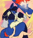 anal anthro anthro_dominating_human anus back_muscles big_butt big_dom_small_sub black_body black_fur black_hair blue_body blue_fur blush bodily_fluids braided_hair butt dominant dominant_anthro dominant_male duo facesitting fangs fur grey_towel hair human_on_anthro interspecies larger_anthro larger_male looking_down male male/male multicolored_body multicolored_fur muscular muscular_anthro muscular_male musk open_mouth oral pokephilia red_eyes red_hair rimming saliva sex sitting_on_another size_difference smaller_human smaller_male submissive submissive_human submissive_male sweat teeth tongue towel towel_on_shoulder white_body white_fur yellow_body yellow_fur maverickk_(artist) nintendo pokemon anubian_jackal canid canine canis generation_4_pokemon human jackal lucario mammal pokemon_(species) hi_res