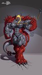 big_muscles biped blonde_hair braided_hair claws digitigrade female fierce grey_body grey_scales hair huge_muscles humanoid_face hyper hyper_muscles muscular red_body red_scales scales solo tail toe_claws agonwolfe mythology animal_humanoid dragon dragon_humanoid humanoid mythological_creature mythological_scalie scalie 9:16 hi_res