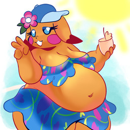 5_fingers accessory anthro beach bedroom_eyes beverage bikini black_ear_tips blue_bikini blue_clothing blue_eyes blue_swimwear breasts clothing colored_nails dipstick_ears ear_markings female fingers floral_bikini floral_pattern flower flower_on_hat furgonomics gesture hand_gesture hat headgear headwear holding_object looking_at_viewer mature_female multicolored_ears nails narrowed_eyes obese overweight pattern_clothing pink_cheeks pink_flower pink_nails plant seductive sexual_dimorphism smile solo stretch_marks suntan swimwear teeth two-piece_swimsuit v_sign white_sclera yellow_body spellcasterrr nintendo pokemon ms._wavychu generation_1_pokemon mammal pikachu pokemon_(species) rodent 1:1 2026 shaded simple_shading