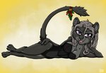 anthro black_body black_fur breasts clothing female fur grey_body grey_fur grey_hair hair holidays holly_(plant) lingerie lying mistletoe plant purple_eyes solo ziegelzeig bad_guy_cafe christmas cathleen_velvetpaw felid mammal pantherine 2022