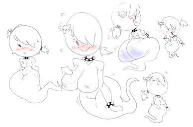 blush breasts butt choker cuff_(restraint) curvy_figure female jewelry looking_at_viewer necklace nipples not_furry restraints smile solo wide_hips wrist_cuffs mhdrawin cartoon_network the_amazing_world_of_gumball carrie_krueger ghost spirit hi_res monochrome