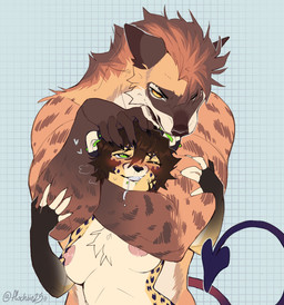anthro asphyxiation big_breasts blush bodily_fluids breasts chokehold choking dominant dominant_male dripping duo female front_view head_rub head_scratch larger_male looking_pleasured male male/female male_dominating_female neck_hold neck_hug nipples nude saliva saliva_drip size_difference standing submissive submissive_female flochiie cheetah felid feline hybrid mammal hi_res signature