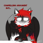 anthro feathered_wings feathers fur genitals hair male nude pose red_hair simple_background smile smirk solo text thwap white_eyes wings beastly_z5 fair_argument_(meme) xion_archaeus canid canine canis mammal wolf 1:1 digital_media_(artwork) english_text hi_res meme